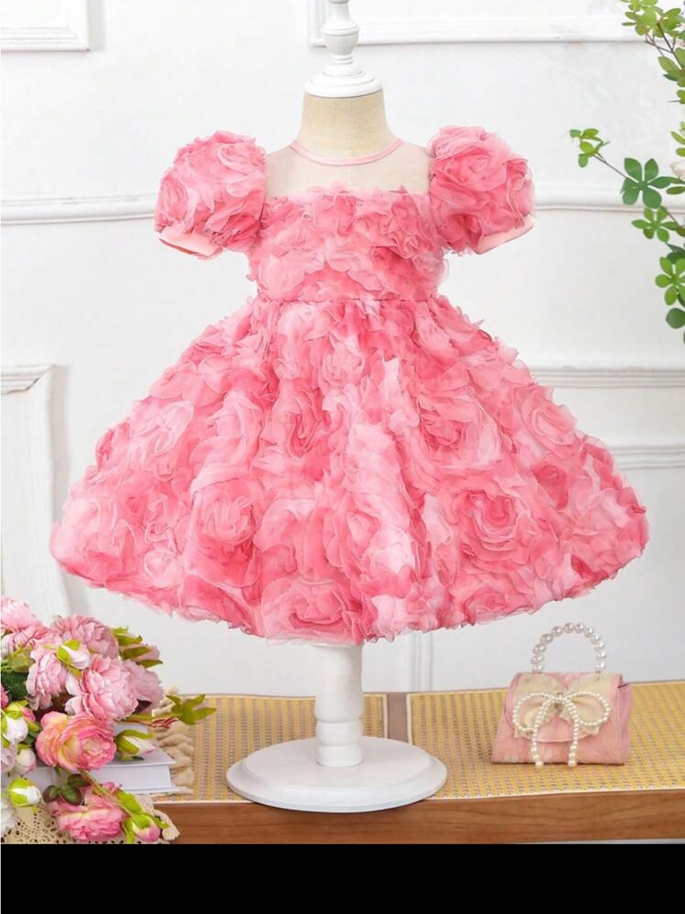 Pink Floral Ruffle Girls' Party Dress